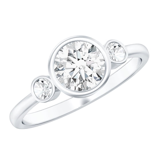 Rosec Jewels Moissanite Engagement Ring 1 Carat - Three Stone Engagement Ring - D-VS1 Quality Certified, 925 Sterling Silver, US 4.00