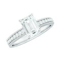 thumbnail image 1 of Rosec Jewels Moissanite Emerald Cut Engagement Ring 2 Ct - 6X8 mm - Solitaire Ring with Beaded Detailing - D-VS1 Grade, 14K White Gold, US 10.50, 1 of 9