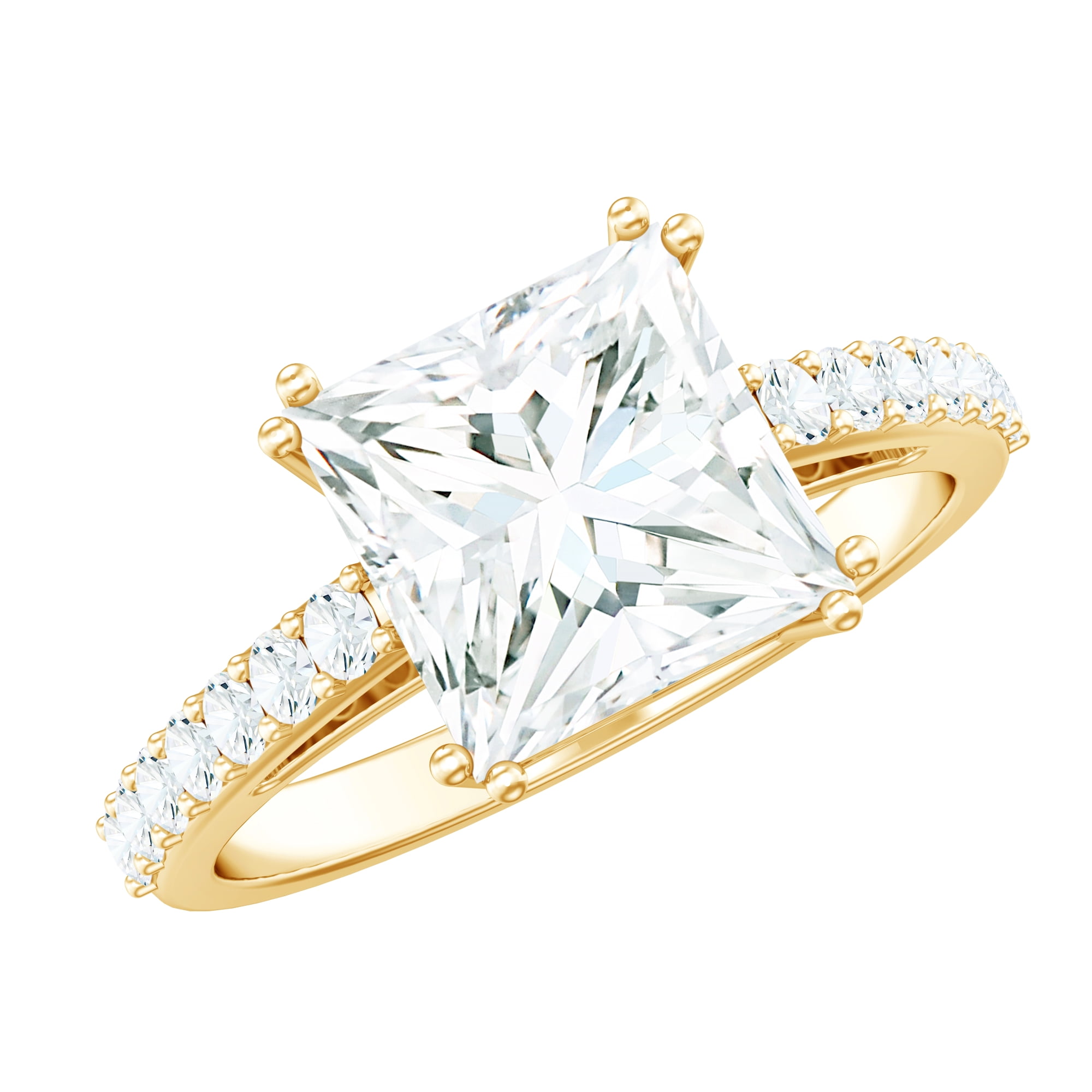 Rosec Jewels Moissanite Solitaire Engagement Ring for Women (8 mm Princess Cut Moissanite, 3 Ct, D-VS1 Grade), 10K Yellow Gold, US 9.00