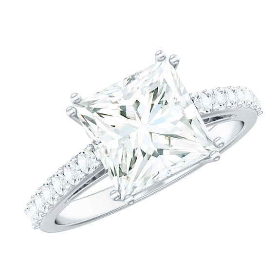Rosec Jewels Moissanite Solitaire Engagement Ring for Women (8 mm Princess Cut Moissanite, 3 Ct, D-VS1 Grade), 14K White Gold, US 5.00
