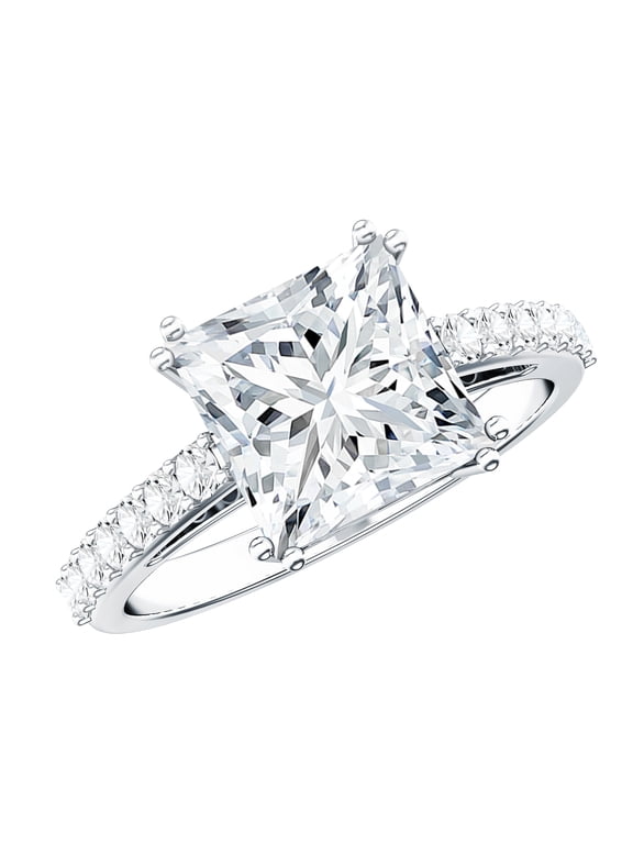 Moissanite Solitaire Engagement Ring for Women (8 mm Princess Cut Moissanite, 3 Ct, D-VS1 Grade), 14K White Gold, US 8.50