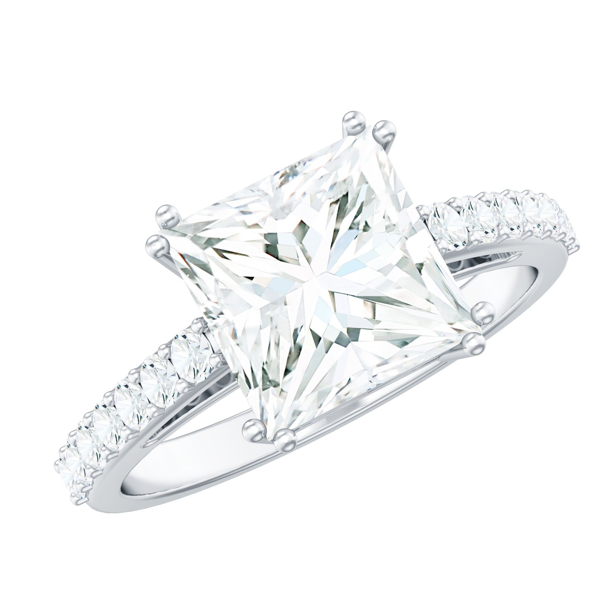 Rosec Jewels Moissanite Solitaire Engagement Ring for Women (8 mm Princess Cut Moissanite, 3 Ct, D-VS1 Grade), 925 Sterling Silver, US 11.50