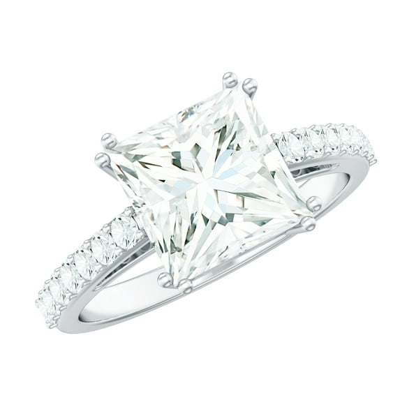 Rosec Jewels Moissanite Solitaire Engagement Ring for Women (8 mm Princess Cut Moissanite, 3 Ct, D-VS1 Grade), 925 Sterling Silver, US 4.50