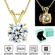 ATOBAO Moissanite Solitaire Necklace for Women 18K Gold Plating, 1 Carat Lab Created Diamond Pendant, D Color VVS1, 18+2" Silver Chain 925 Sterling Silver , Gift for Wife, Girlfriend on Wedding