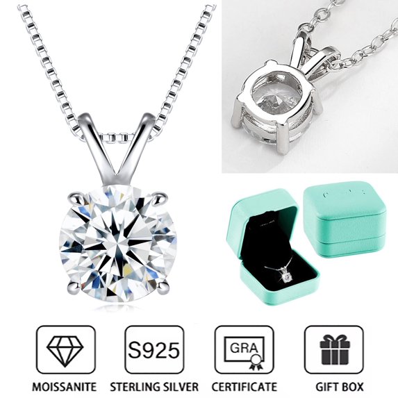 Moissanite Solitaire Necklace for Women 18K Gold Plating, 1 Carat Lab Created Diamond Pendant, D Color VVS1, 18+2" Silver Chain 925 Sterling Silver , Gift for Wife, Girlfriend on Wedding