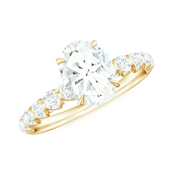 Moissanite Solitaire Oval Engagement Ring for Women (6X8 mm, D-VS1 Grade), 10K Yellow Gold, US 9.50