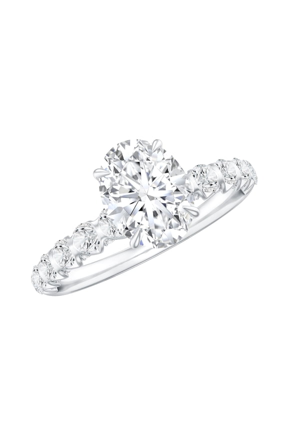 Moissanite Solitaire Oval Engagement Ring for Women (6X8 mm, D-VS1 Grade) - with Jewelry Box, 14K White Gold, US 7.00