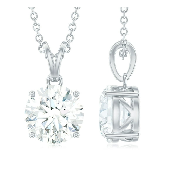Rosec Jewels Moissanite Solitaire Pendant Necklace, Mothers Day Pendant - 8 mm - D-VS1 Grade, 925 Sterling Silver