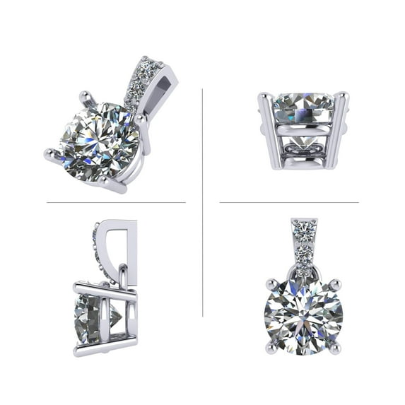Moissanite Solitaire Pendants Necklace Sterling Silver 6.5mm-1.00ct-Platinum Plated