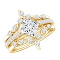 thumbnail image 1 of Rosec Jewels Certified Moissanite Wedding Ring Set of 3 - Princess Cut Engagement Ring with Enhancer - D-VS1 Quality, 14K Yellow Gold, US 13.00, 1 of 8