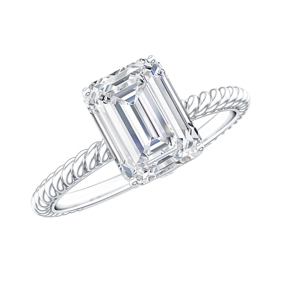 Rosec Jewels Certified Emerald Cut Moissanite Ring for Engagement 2 Carat - 6X8 mm Solitaire Ring - D-VS1 Grade, 18K White Gold, US 5.00
