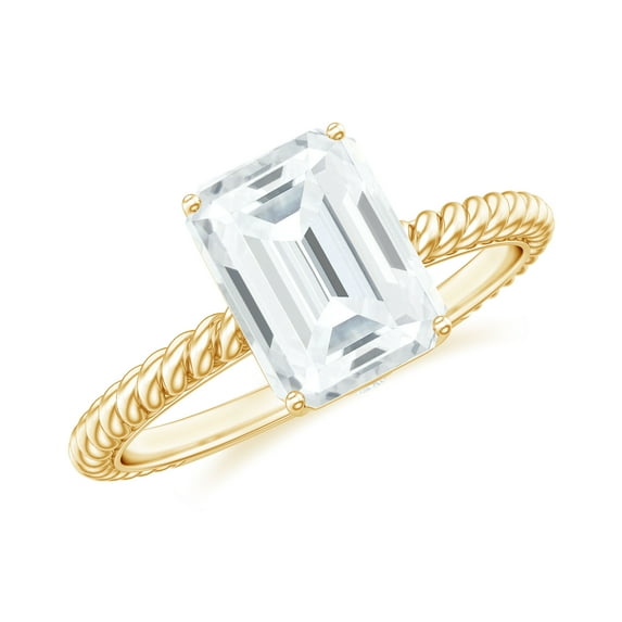 Rosec Jewels Certified Emerald Cut Moissanite Ring for Engagement 2 Carat - 6X8 mm Solitaire Ring - D-VS1 Grade, 18K Yellow Gold, US 12.00