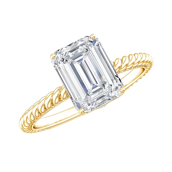 Rosec Jewels Certified Emerald Cut Moissanite Ring for Engagement 2 Carat - 6X8 mm Solitaire Ring - D-VS1 Grade, 18K Yellow Gold, US 12.00