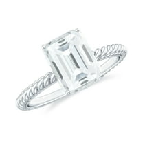 Rosec Jewels Certified Emerald Cut Moissanite Ring for Engagement 2 Carat - 6X8 mm Solitaire Ring - D-VS1 Grade, 925 Sterling Silver, US 4.00