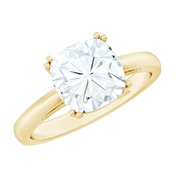 Rosec Jewels Moissanite Cushion Cut Solitaire Ring for Engagement - 8 mm - 3 Carat Moissanite Ring for Women - D-VS1 Grade, 10K Yellow Gold, US 4.50