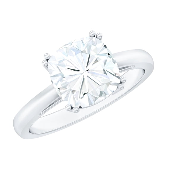 Rosec Jewels Moissanite Cushion Cut Solitaire Ring for Engagement - 8 mm - 3 Carat Moissanite Ring for Women - D-VS1 Grade, 14K White Gold, US 8.50