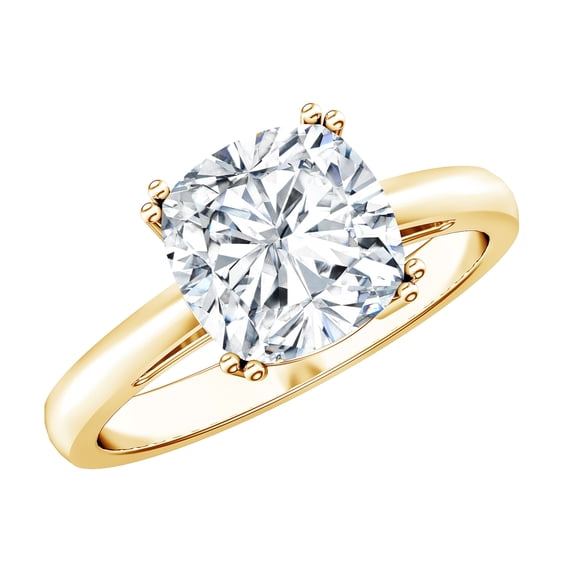 Rosec Jewels Moissanite Cushion Cut Solitaire Ring for Engagement - 8 mm - 3 Carat Moissanite Ring for Women - D-VS1 Grade, 14K Yellow Gold, US 13.00