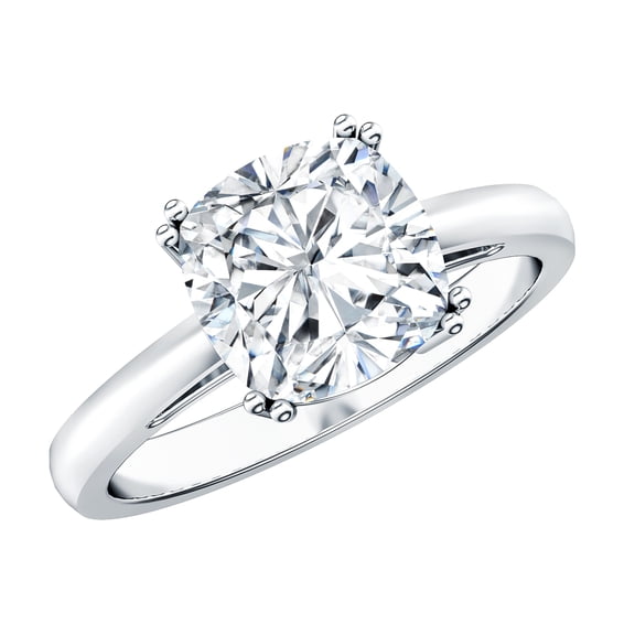 Rosec Jewels Moissanite Cushion Cut Solitaire Ring for Engagement - 8 mm - 3 Carat Moissanite Ring for Women - D-VS1 Grade, 925 Sterling Silver, US 4.00