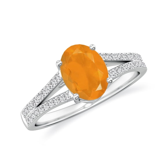 Moissanite Split Shank Engagement Ring Oval Shape Solitaire Fire Opal Ring in Sterling Silver/ White Gold Plated Promise Wedding Band Ring October Birthstone Jewelry, Ring Size 8