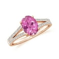 thumbnail image 1 of Moissanite Split Shank Engagement Ring Oval Shape Solitaire Pink Tourmaline Ring in Sterling Silver/ Rose Gold Plated Promise Wedding Band Ring October Birthstone Jewelry, Ring Size 10, 1 of 1