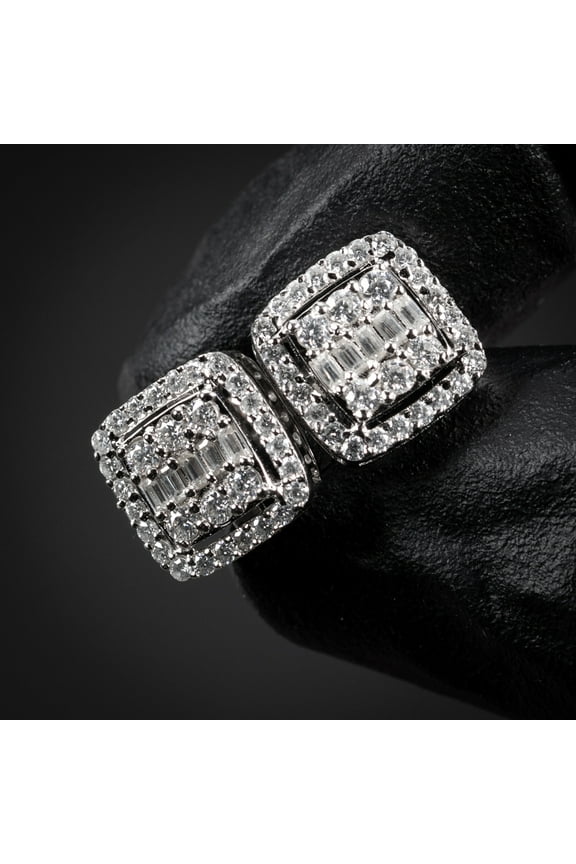 Moissanite Square Hip Hop 925 Sterling Silver Iced Baguette Men's Stud Earrings
