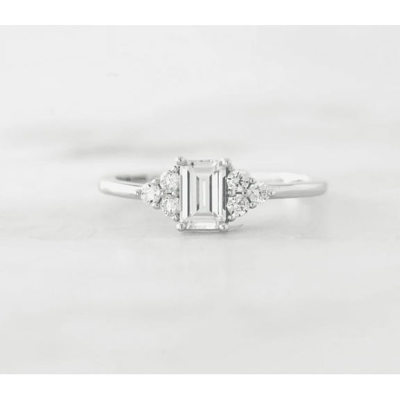 Moissanite Stackable Emerald Cut Diamond Ring 14KYellow Gold Minimalist Ring Proposal Gift for Her