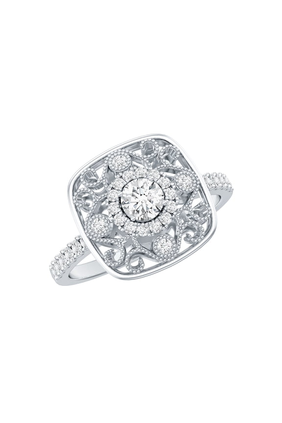 Moissanite Engagement Ring for Women (D Color VS1 Clarity) - Vintage Inspired Ring with Jewelry Box, 925 Sterling Silver, US 4.00