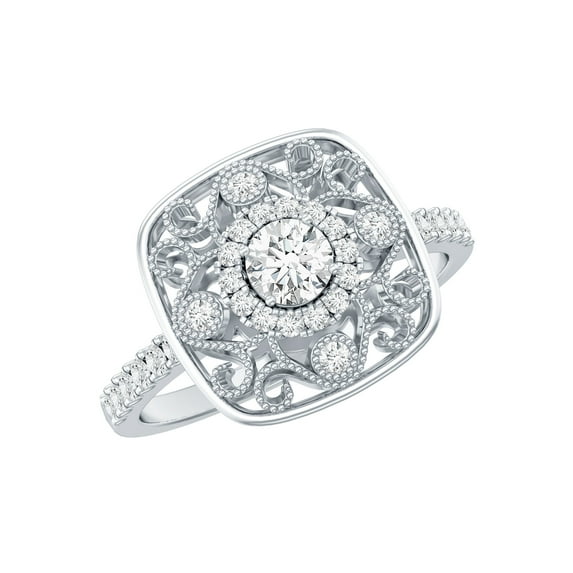 Rosec Jewels Moissanite Engagement Ring for Women (D Color VS1 Clarity) - Vintage Inspired Ring with Jewelry Box, 925 Sterling Silver, US 6.50