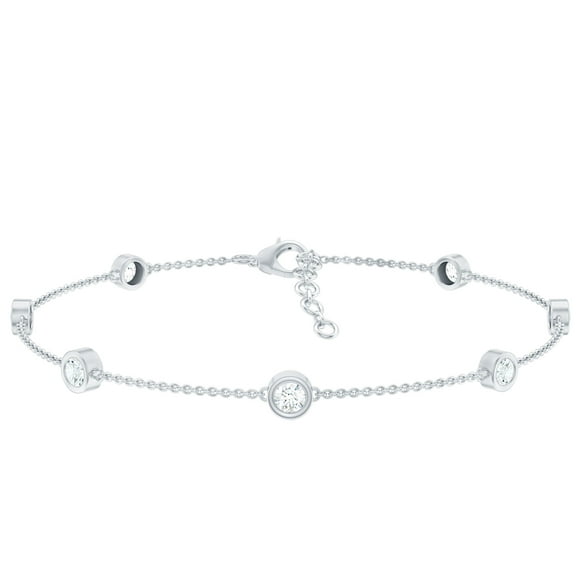 Rosec Jewels Certified Moissanite Chain Bracelet in Silver - Station Bracelet for Women - D-VS1 Grade - Ready to Gift for Valentines Day, 7.0 inches