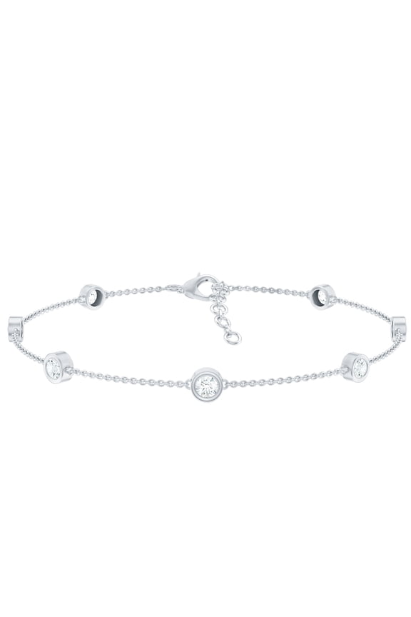 Certified Moissanite Chain Bracelet in Silver - Station Bracelet for Women - D-VS1 Grade - Ready to Gift for Valentines Day, 7.0 inches
