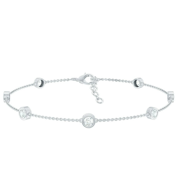 Rosec Jewels Moissanite Station Bracelet for Women (D-VS1 Grade Certified) - Hypoallergenic Silver Chain Bracelet - Ready to Gift for Women, 7.0 inches