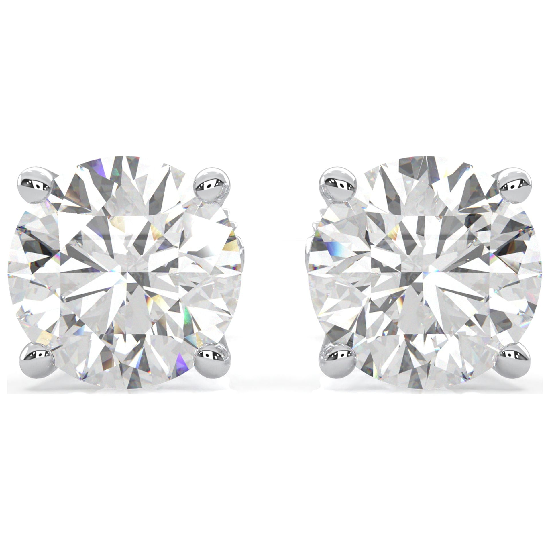 Round Cut Diamond Stud Earrings In 18K White Gold