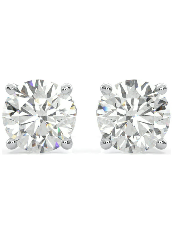 Moissanite Stud Earrings, 0.3ct-4.00ct DF Color Brilliant Round Cut Lab Created Diamond Earrings 18K White Gold Plated Silver Screw Backs for Women Men