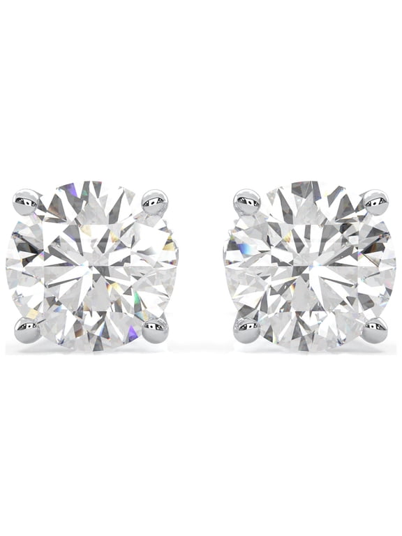Moissanite Stud Earrings, 0.3ct-4.00ct DF Color Brilliant Round Cut Lab Created Diamond Earrings 18K White Gold Plated Silver Screw Backs for Women Men