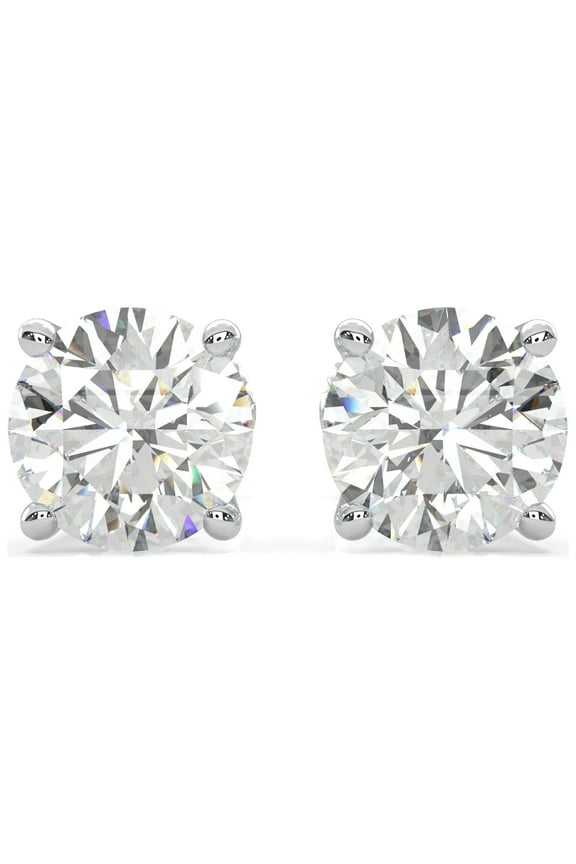 Moissanite Stud Earrings, 0.3ct-4.00ct DF Color Brilliant Round Cut Lab Created Diamond Earrings 18K White Gold Plated Silver Screw Backs for Women Men