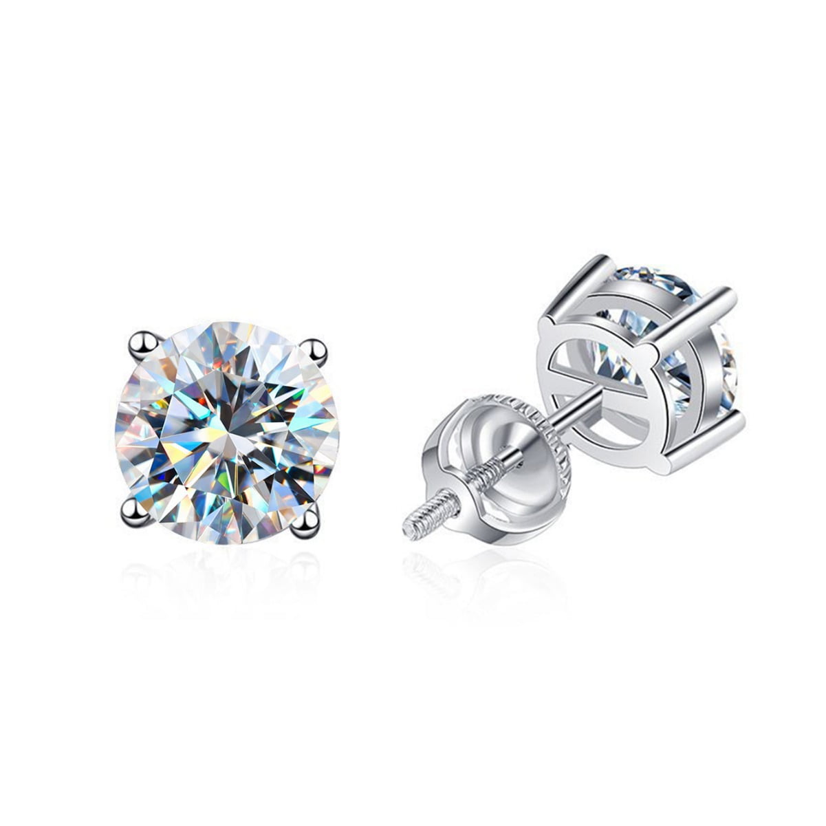 Moissanite Stud Earrings, 0.5ct-2.00ct DF Color Brilliant Round Cut Lab Created Diamond Earrings 18K White Gold Plated Silver Screw Backs for Women Men