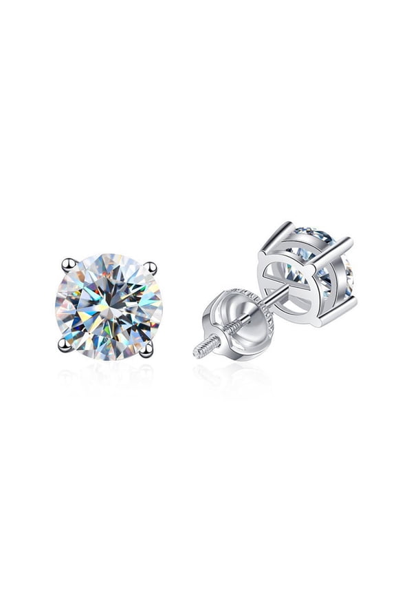 Moissanite Stud Earrings, 0.5ct-2.00ct DF Color Brilliant Round Cut Lab Created Diamond Earrings 18K White Gold Plated Silver Screw Backs for Women Men