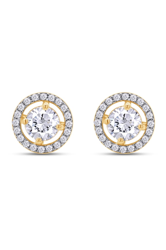 Moissanite Stud Earrings 1.20CT 5MM Lab Created Diamond In 18K Yellow Gold Over Sterling Silver Earrings for Women Men D Color VVS1 Clarity Brilliant Halo Earring Studs