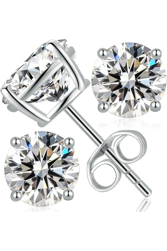 Moissanite Stud Earrings, 0.2ct-8.0ct D Color VVS1 Clarity Round Cut Lab Created Simulated Diamond Earrings, 14K White Gold Plated Silver Earrings for Women Men