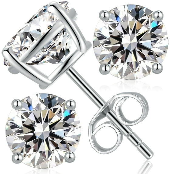 Moissanite Stud Earrings 18K White Gold Plated Sterling Studs Earrings for Women Men Hypoallergenic Round Cut D Color VVS1 Clarity Lab Created Simulated Diamond Earrings 0.6CTW 4mm Push Back C87