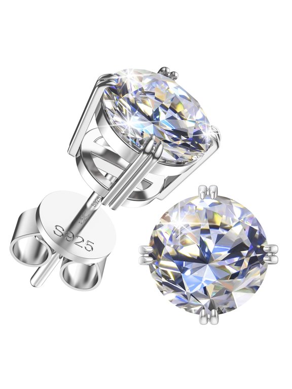 Moissanite Stud Earrings, 18k White Gold Plating & Sterling Silver, 8 Prong Solitaire Stud Earrings, 0.8ct