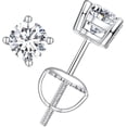 thumbnail image 1 of Moissanite Stud Earrings , 925 Sterling Silver White Gold Plated, Screw Back 4-Prong Design for Daily Wear, Wedding & Anniversary Gifts for Women & Men（Silver -1ct (6.5mm)）, 1 of 5