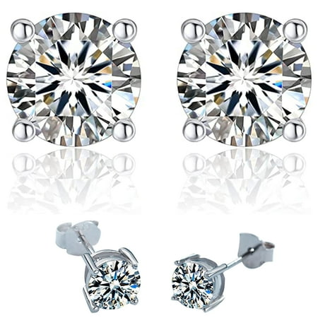 Moissanite Stud Earrings, D Color Brilliant Round Cut Lab Created Diamond Earrings 18K White Gold Plated for Women Men