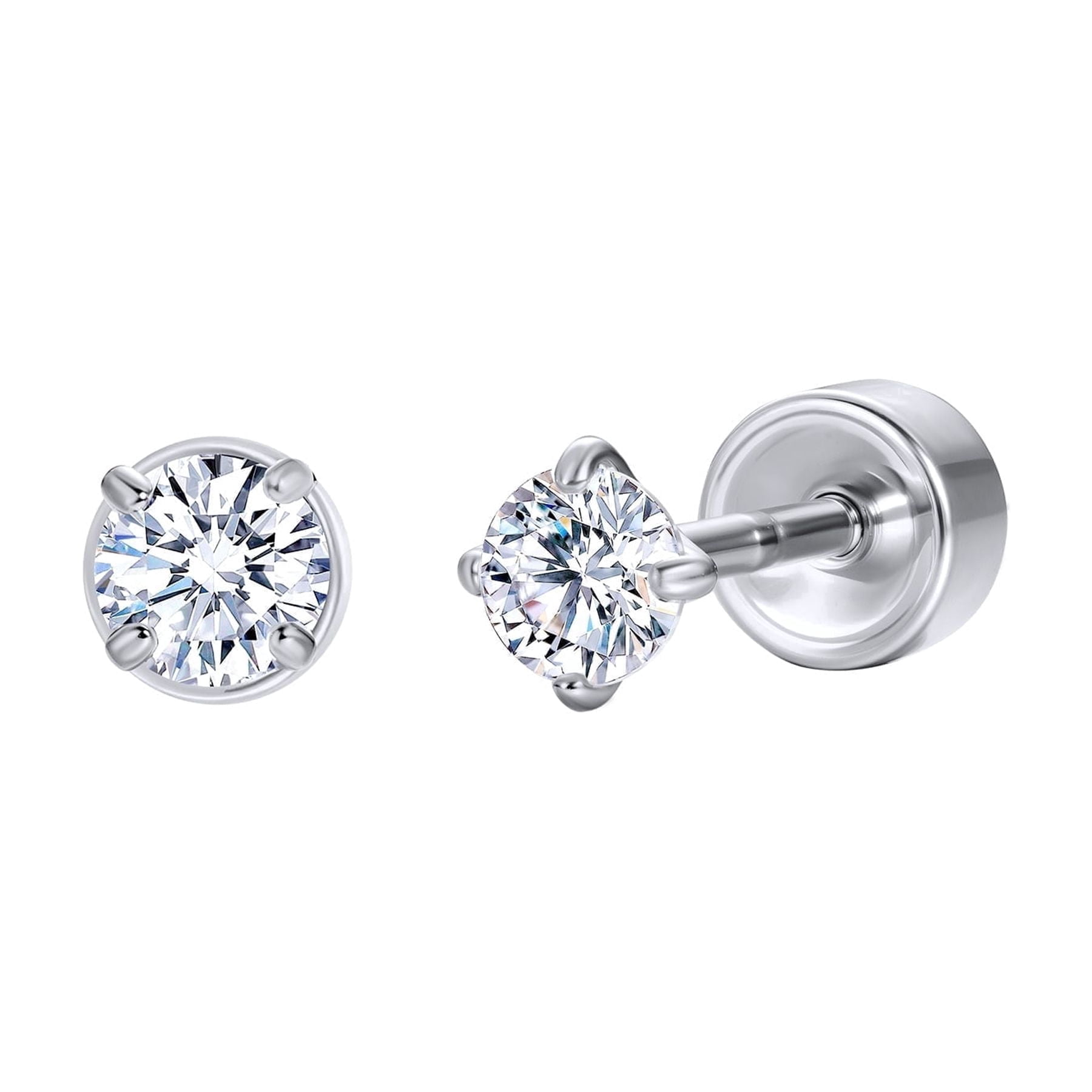 Moissanite Stud Earrings, Implant-Grade Titanium Screw-Back, Single Diamond Design, Unisex, Sparkling, Ideal for New Piercings, 3mm/4mm/5mm