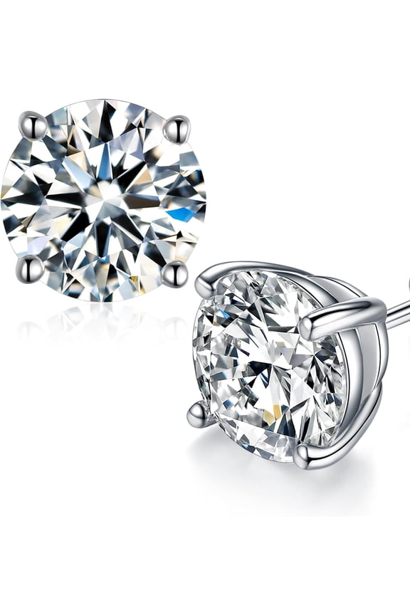 Moissanite Stud Earrings, Round Cut D Color VVS1 Clarity Lab Created Moissanite Earrings Studs 18K White Gold Plated 925 Sterling Silver Jewelry for Women Men