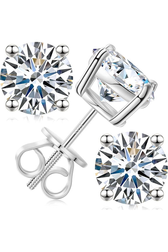 Moissanite Stud Earrings Screw Back 3-10mm 0.2ct-8.0ct 18K White Yellow Rose Gold Plated S925 Sterling Silver Round Cut D Color VVS1 Lab Created Moissanite Earrings for Women Men