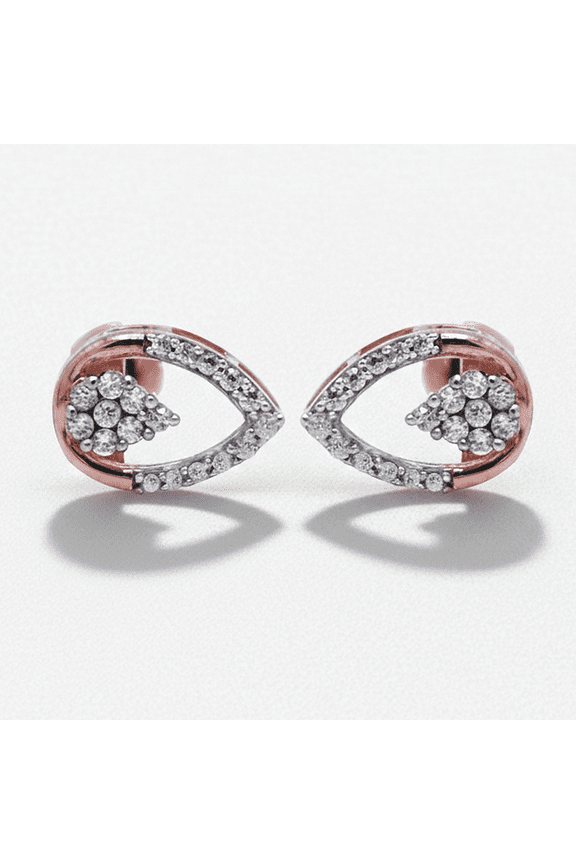 Natural Moissanite Pear-Shaped Frame Stud Earrings in 18k Rose Gold Plated over Silver for Women