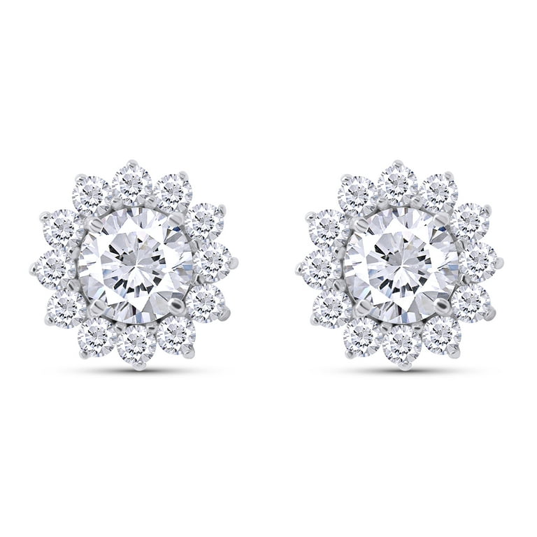 LADIES FLOWER EARRINGS 1.50CT ROUND DIAMOND 14K WHITE GOLD LADIES FLOWER EARRINGS 1.50CT ROUND DIAMOND 14K WHITE GOLD