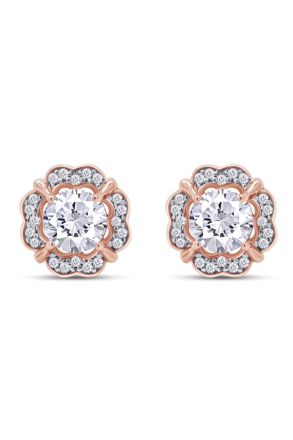 Moissanite Stud Earrings for Women Men D color VVS 1ct Brilliant Round Cut Lab Created Diamond Earring Studs 14K Rose Gold Plated Sterling Silver Friction Back Engagement Wedding