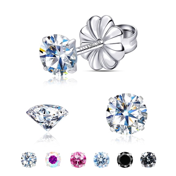 Moissanite Stud Earrings for Women |Round Cut D Color VVS1 Clarity ,F136 Implant Grade Titanium Earrings Stud,Hypoallergenic Earrings,Earrings for Men and Women,Everyday Studs
